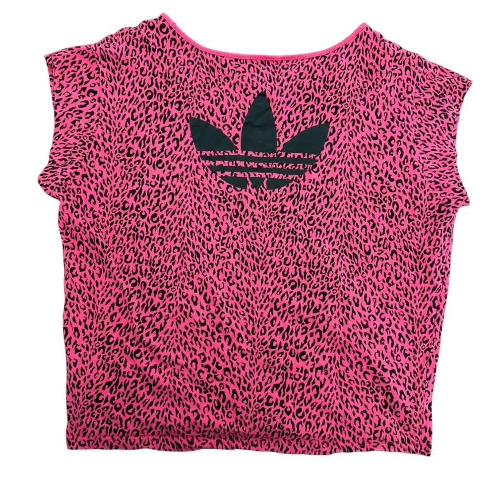 Adidas Originals Cheetah Print Top Wide Neck Trefoil Large Hot Pink Black Y2K